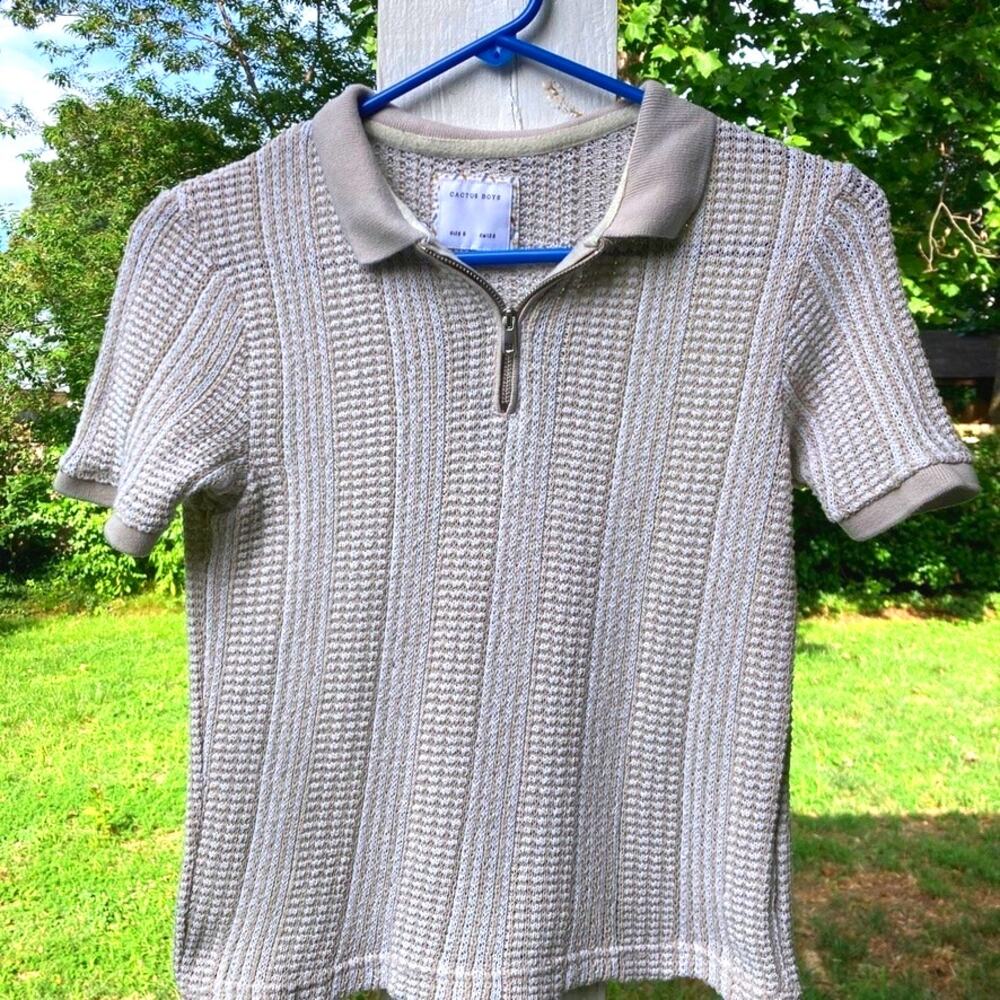 CACTUS BOYS - Crop Y2K/90s/Grunge/Skater Textured Knit Polo Waffle Pattern- SZ S